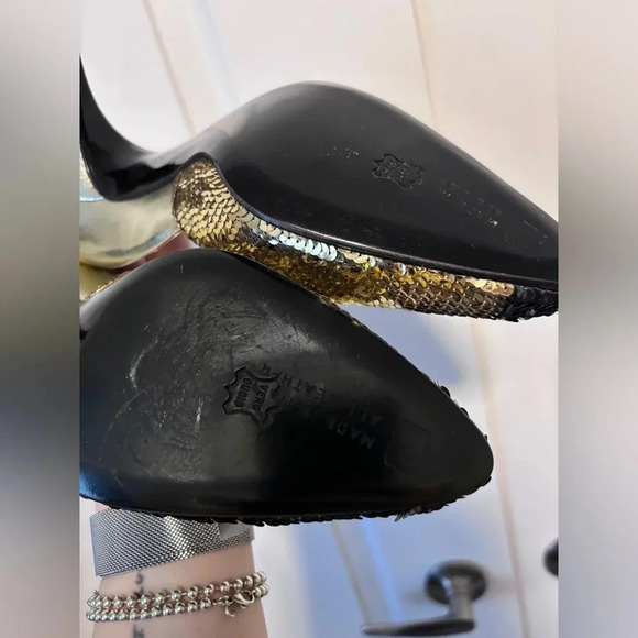 Marek by Gino Aldrovandi | Leather Black & Gold Sequin  Pumps | Size 39.5 - Picture 7 of 11